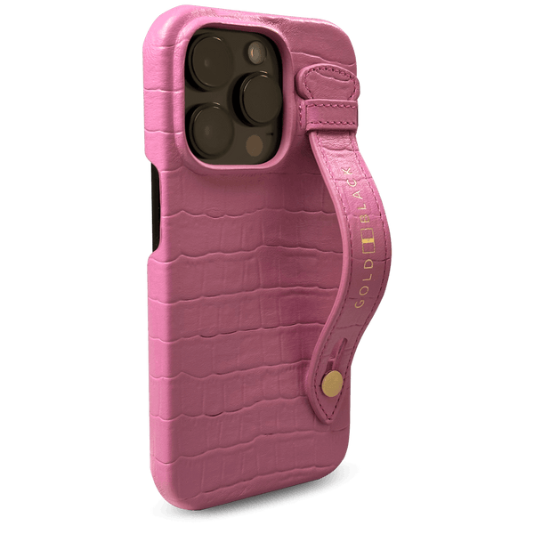 iPhone 14 Pro Max Slim Case Croco Pink With Strap