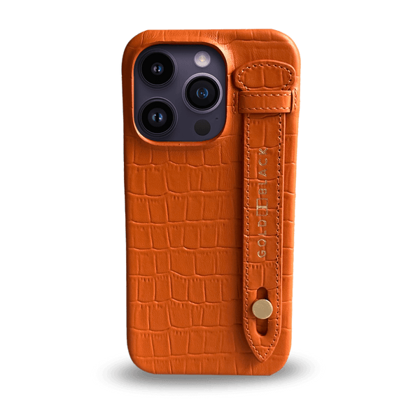 iPhone 14 Pro Slim Case Croco Orange With Strap