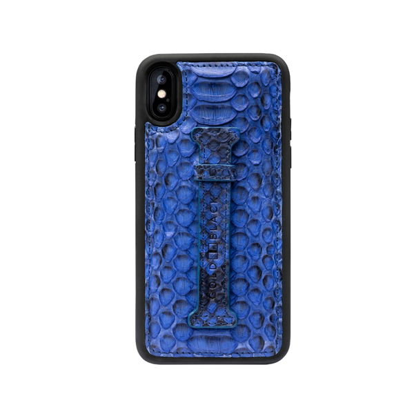IPHONE XS LEATHER CASE WITH FINGERHOLDER PYTHON BLUE