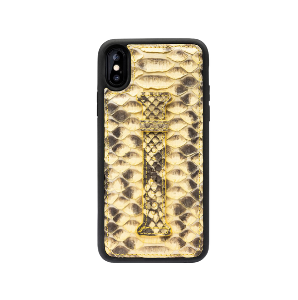 IPHONE XS LEATHER CASE WITH FINGERHOLDER PYTHON YELLOW