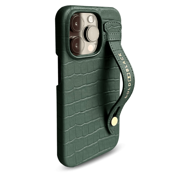 iPhone 14 Pro Max Slim Case Croco Green With Strap