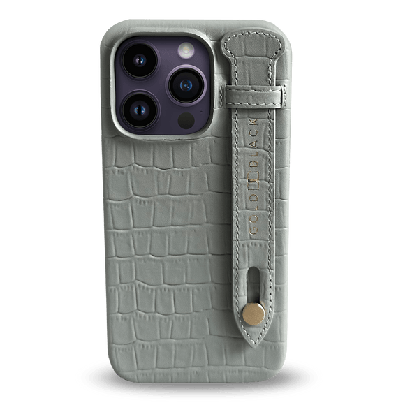 iPhone 14 Pro Max Slim Case Croco Grey Green With Strap