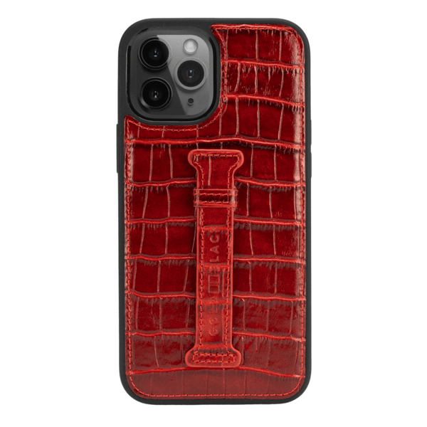 IPHONE 12 PRO MAX LEATHER CASE WITH FINGERHOLDER CROCO RED