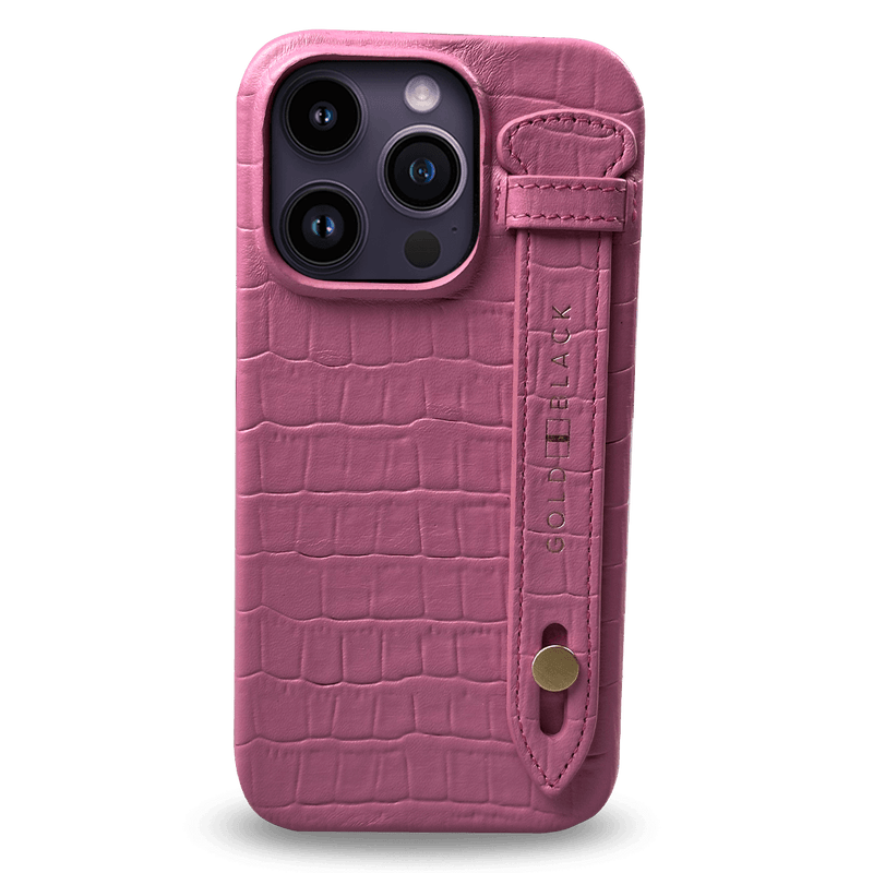iPhone 14 Pro Max Slim Case Croco Pink With Strap