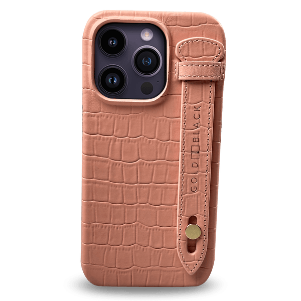 iPhone 14 Pro Slim Case Croc Salmon Pink With Strap