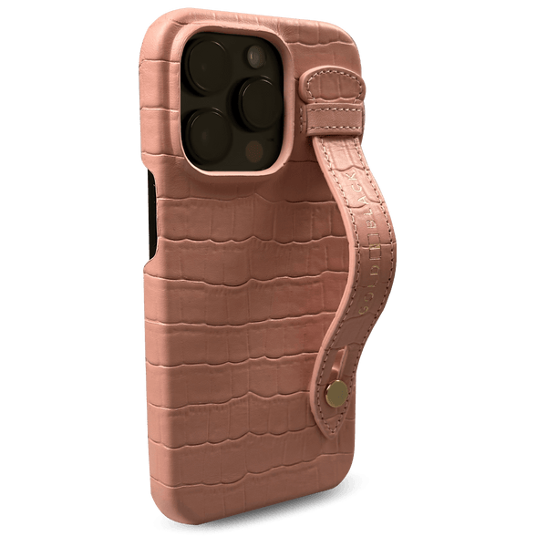 iPhone 14 Pro Slim Case Croc Salmon Pink With Strap