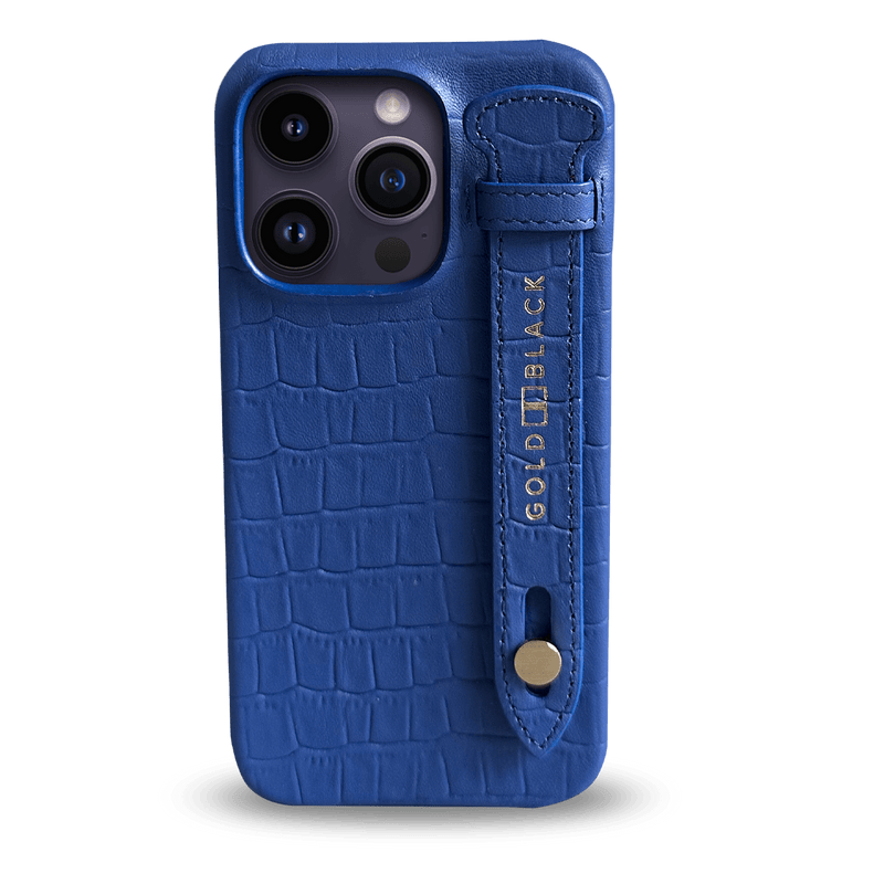 iPhone 14 Pro Max Slim Case Croco Blue With strap