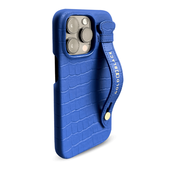 iPhone 14 Pro Max Slim Case Croco Blue With strap