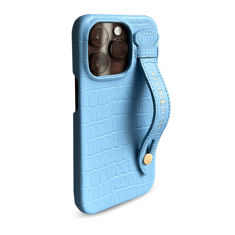 iPhone 14 Pro Slim Case Croco Light Blue With strap