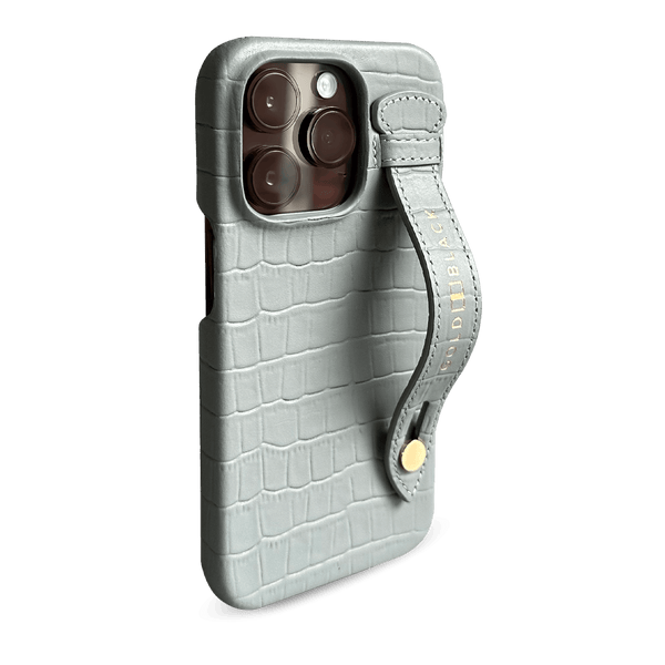 iPhone 14 Pro Slim Case Croco Grey Green With Strap