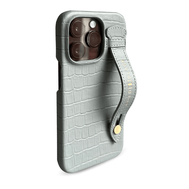 iPhone 14 Pro Max Slim Case Croco Grey Green With Strap