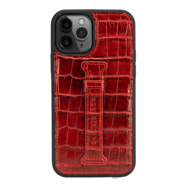IPHONE 13 / 13 PRO LEATHER CASE WITH FINGERHOLDER CROCO RED