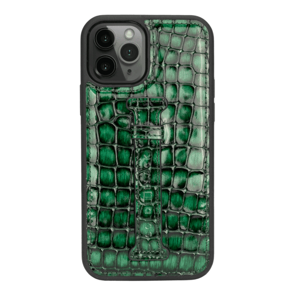 IPHONE 12 / 12 PRO LEATHER CASE WITH FINGERHOLDER MILANO GREEN