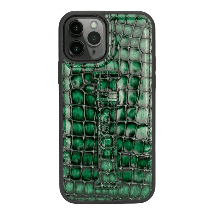 IPHONE 13 / 13 PRO LEATHER CASE WITH FINGERHOLDER MILANO GREEN
