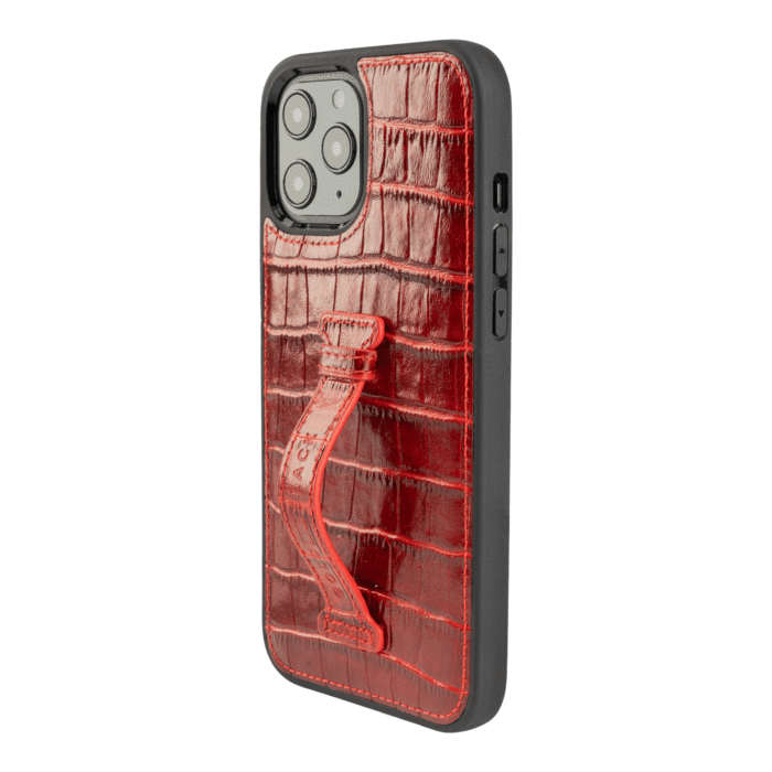 IPHONE 13 PRO MAX LEATHER CASE WITH FINGERHOLDER CROCO RED