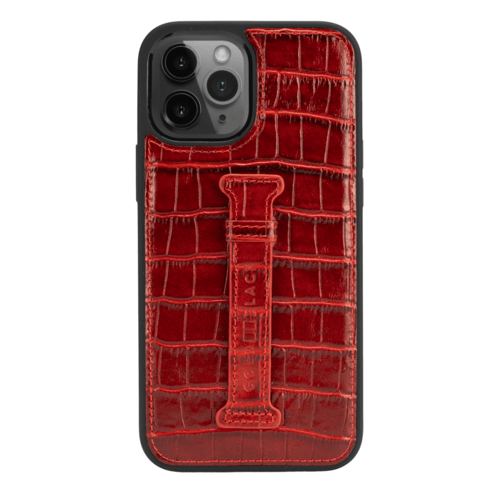 IPHONE 13 PRO MAX LEATHER CASE WITH FINGERHOLDER CROCO RED
