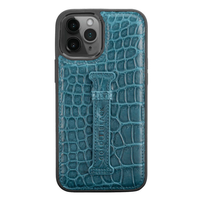 IPHONE 12 PRO MAX LEATHER CASE WITH FINGERHOLDER PETROL BLUE