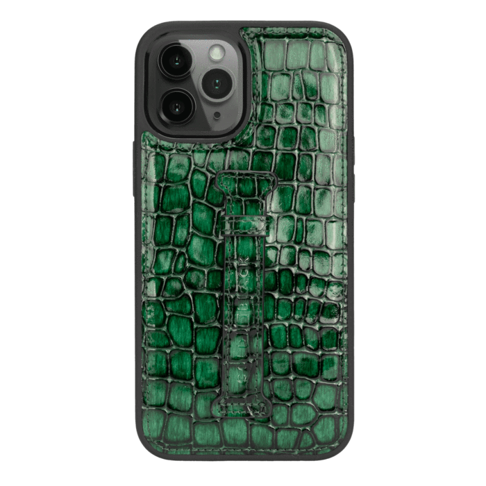 IPHONE 13 PRO MAX LEATHER CASE WITH FINGERHOLDER MILANO GREEN