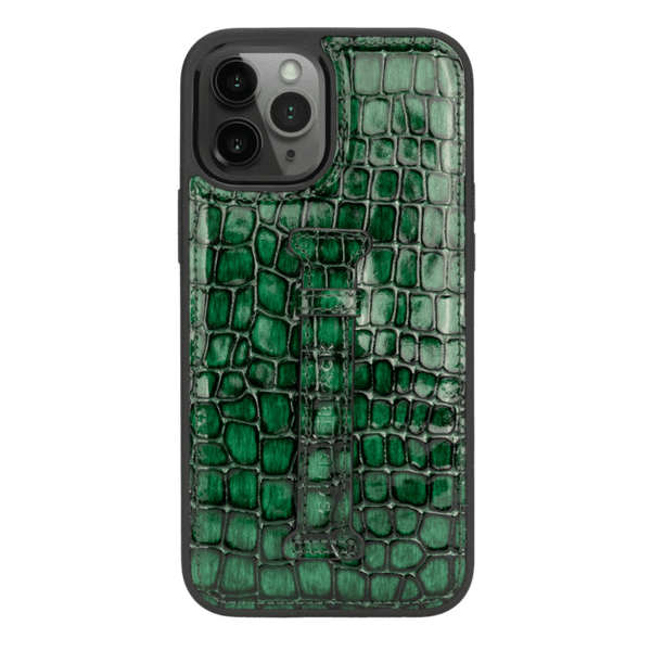 IPHONE 12 PRO MAX LEATHER CASE WITH FINGERHOLDER MILANO GREEN